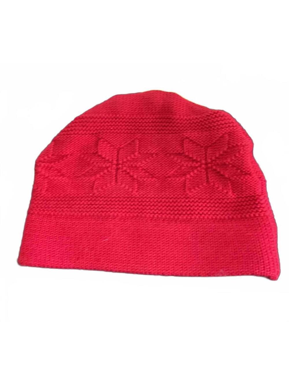 Vintage Herman's Red Wool Knit Winter Hat with Snowflake Pattern